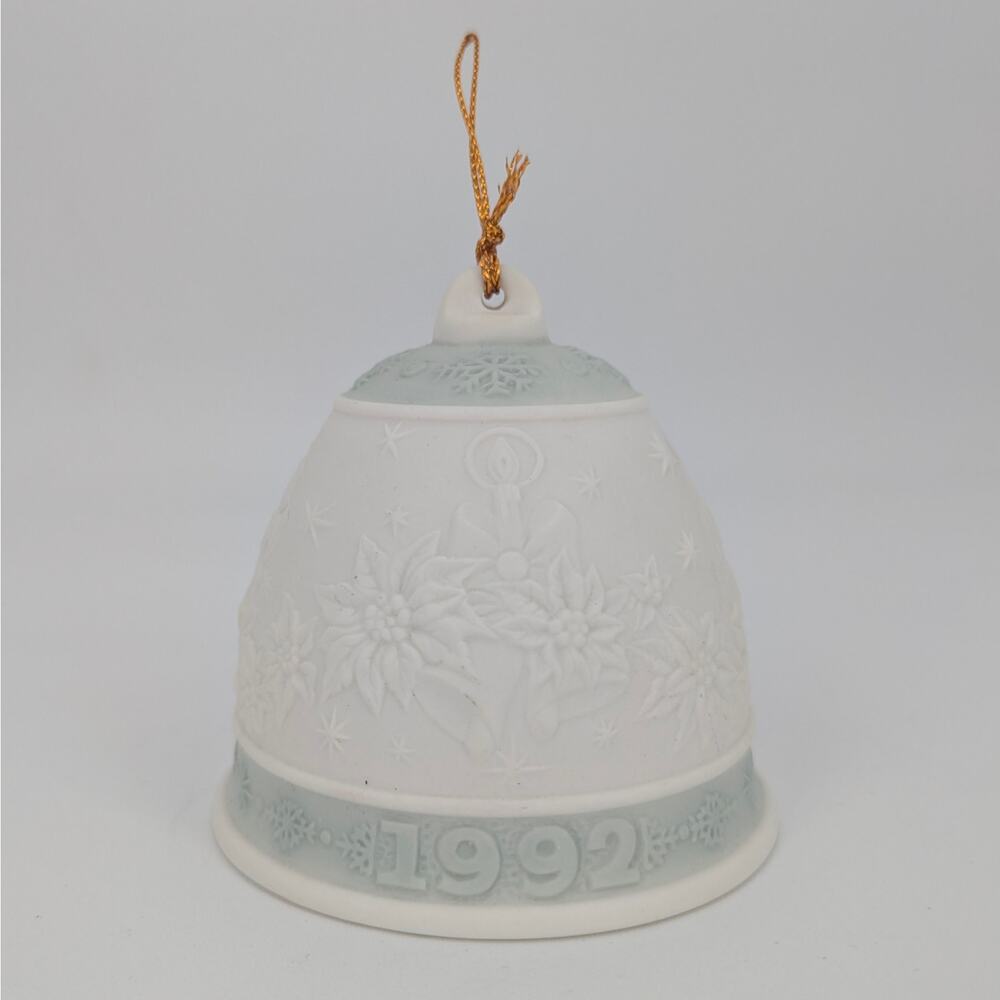 Lladro Christmas Bell Holiday Bisque Porcelain Ornament 1992 Poinsettia Candles